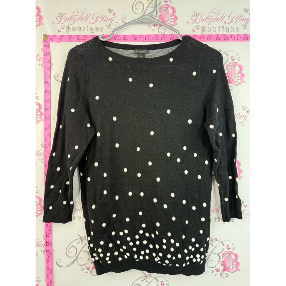 Ann Taylor Factory top dotted Black Sweater with White Polka Dot Accents